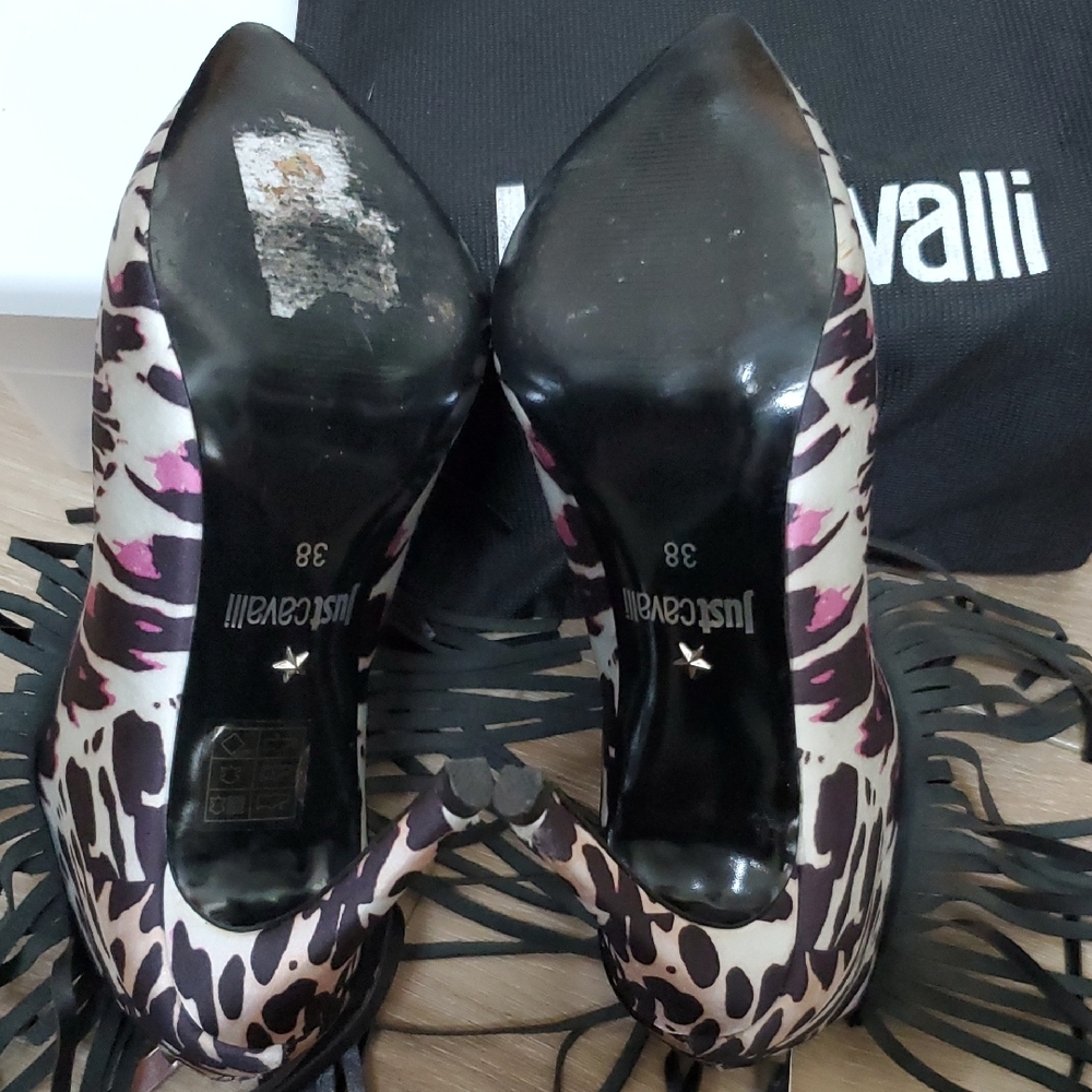 Just Cavalli Black and Purple Satin Boot With Black Leather Fringe Overlay - Picture 7 of 8